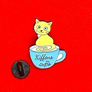 Cat in Cup Kitten Pin Brooch